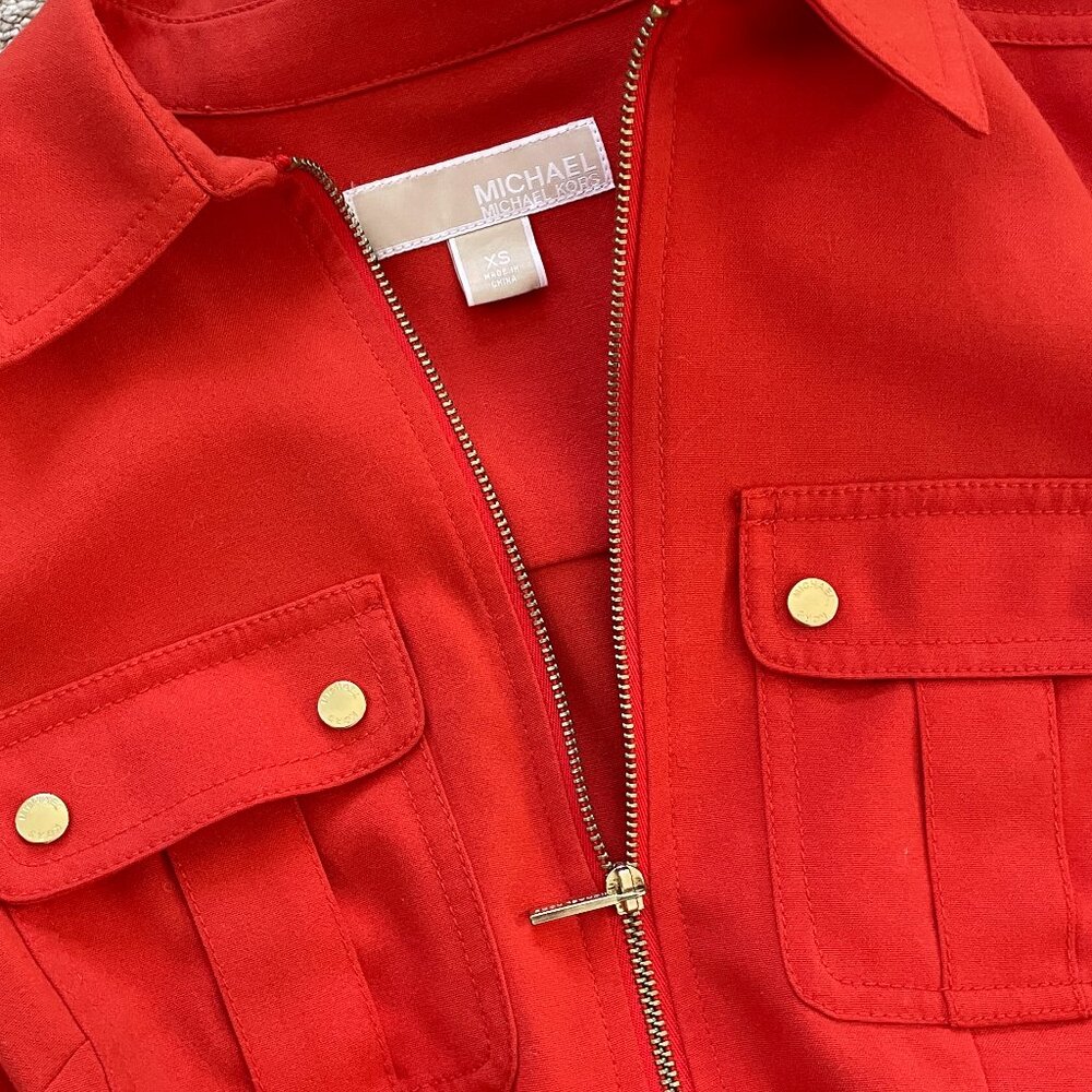 MICHAEL KORS || Mandarin Red Orange Shirt Dress with Belt - Picture 5 of 7